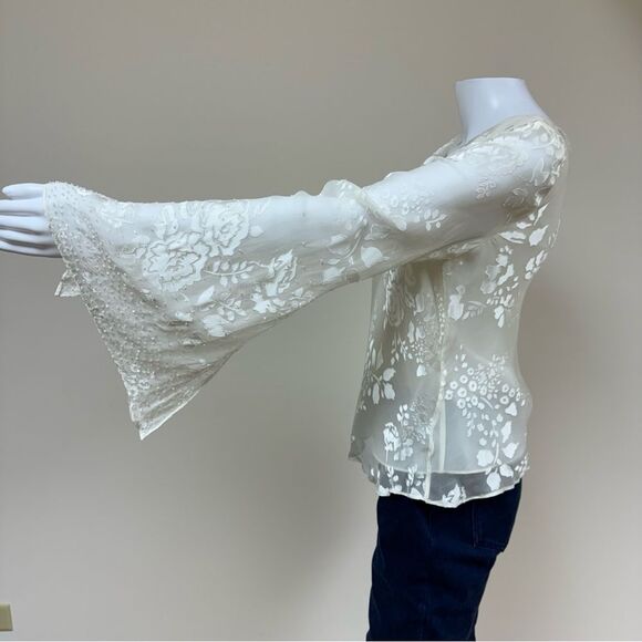 Adrianna Papell Beaded Evening Essentials Long Sleeve Rayon Silk Blouse Floral M - Picture 3 of 14